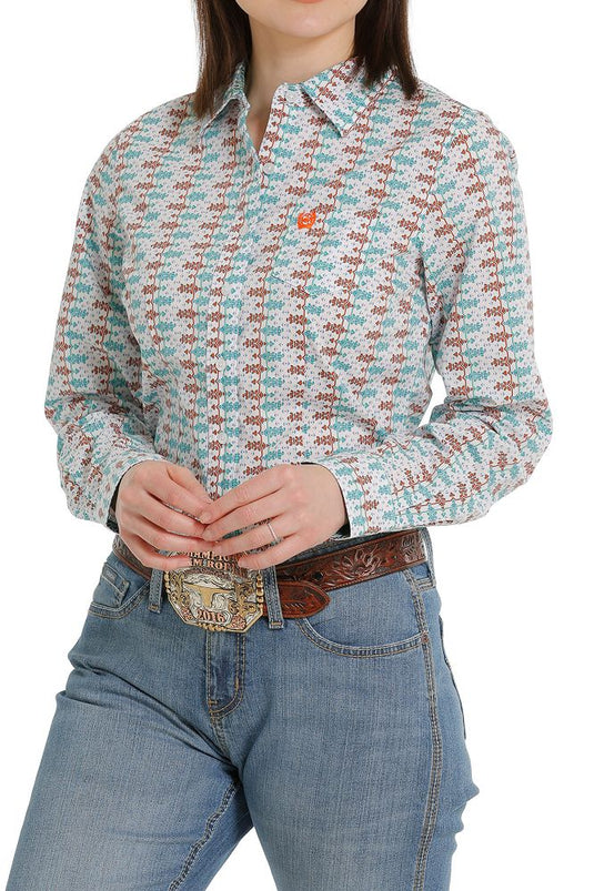 Cinch Womens Long Sleeve Print Shirt - White