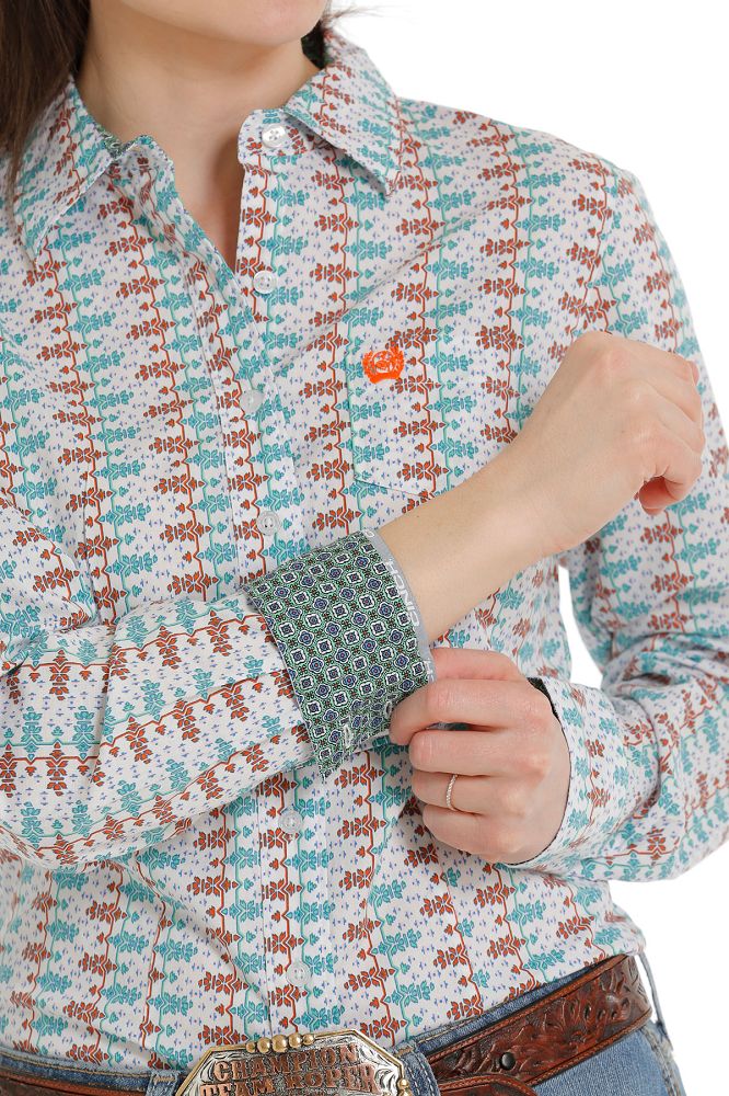 Load image into Gallery viewer, Cinch Womens Long Sleeve Print Shirt - White

