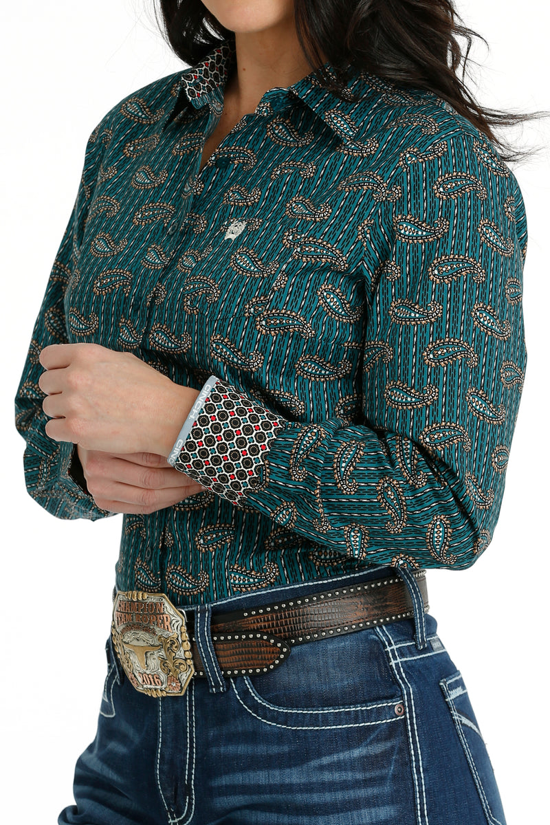 Load image into Gallery viewer, Cinch Womens Long Sleeve Paisley Shirt - Teal
