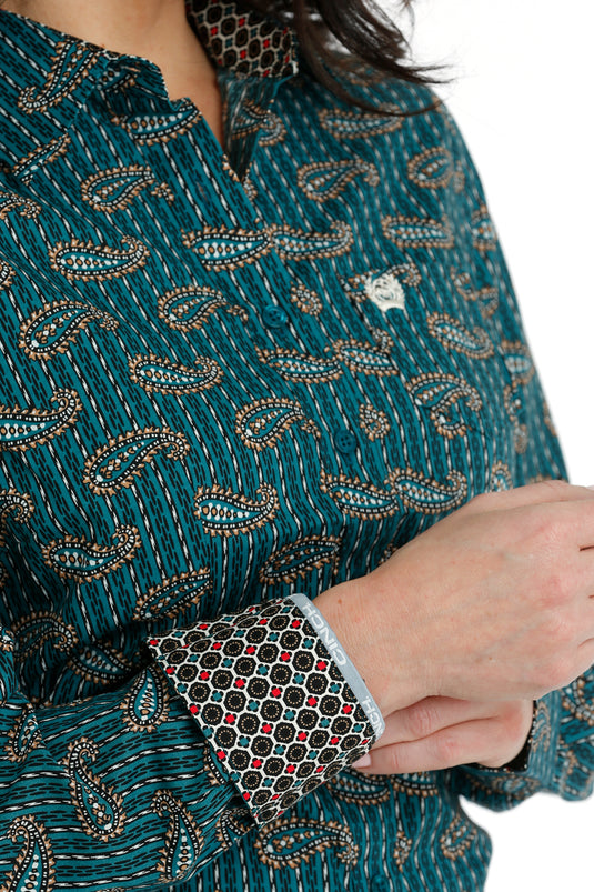 Cinch Womens Long Sleeve Paisley Shirt - Teal