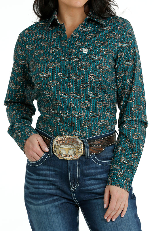 Cinch Womens Long Sleeve Paisley Shirt - Teal