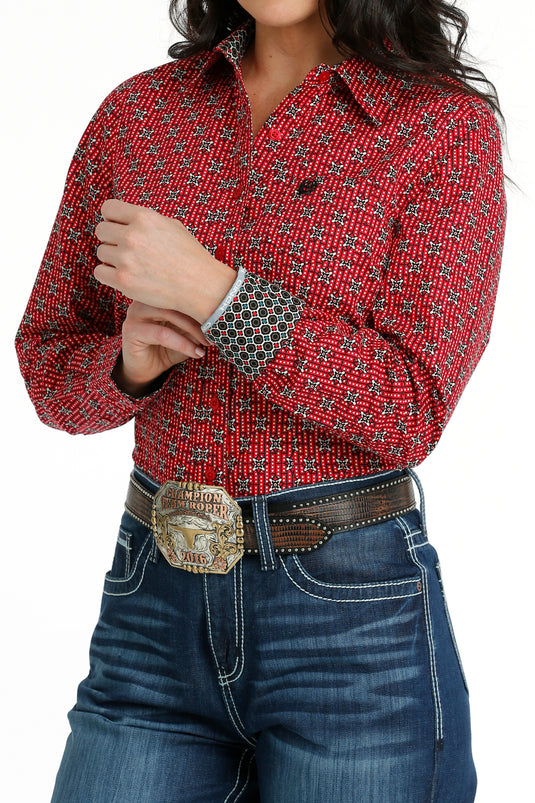 Cinch Womens Long Sleeve Print Shirt - Red