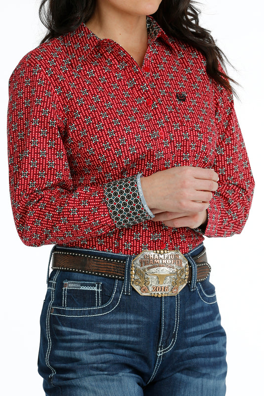 Cinch Womens Long Sleeve Print Shirt - Red