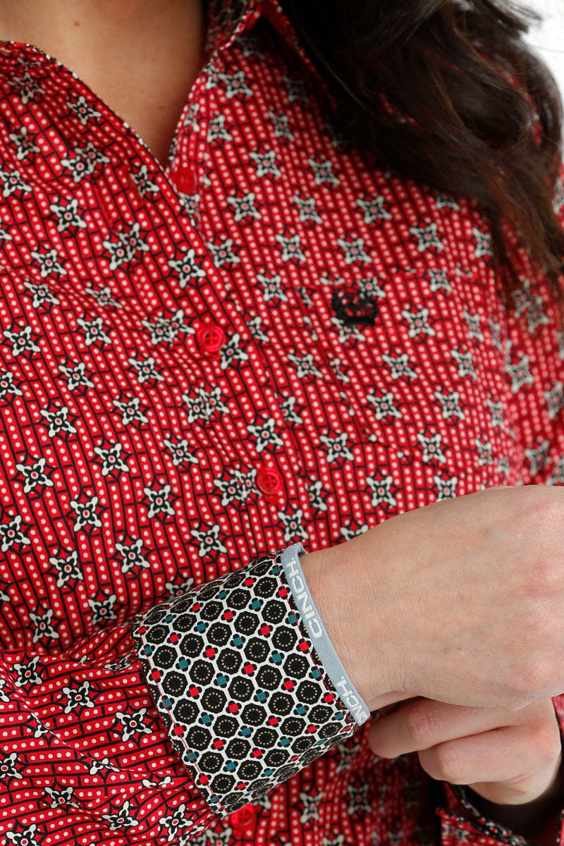 Load image into Gallery viewer, Cinch Womens Long Sleeve Print Shirt - Red

