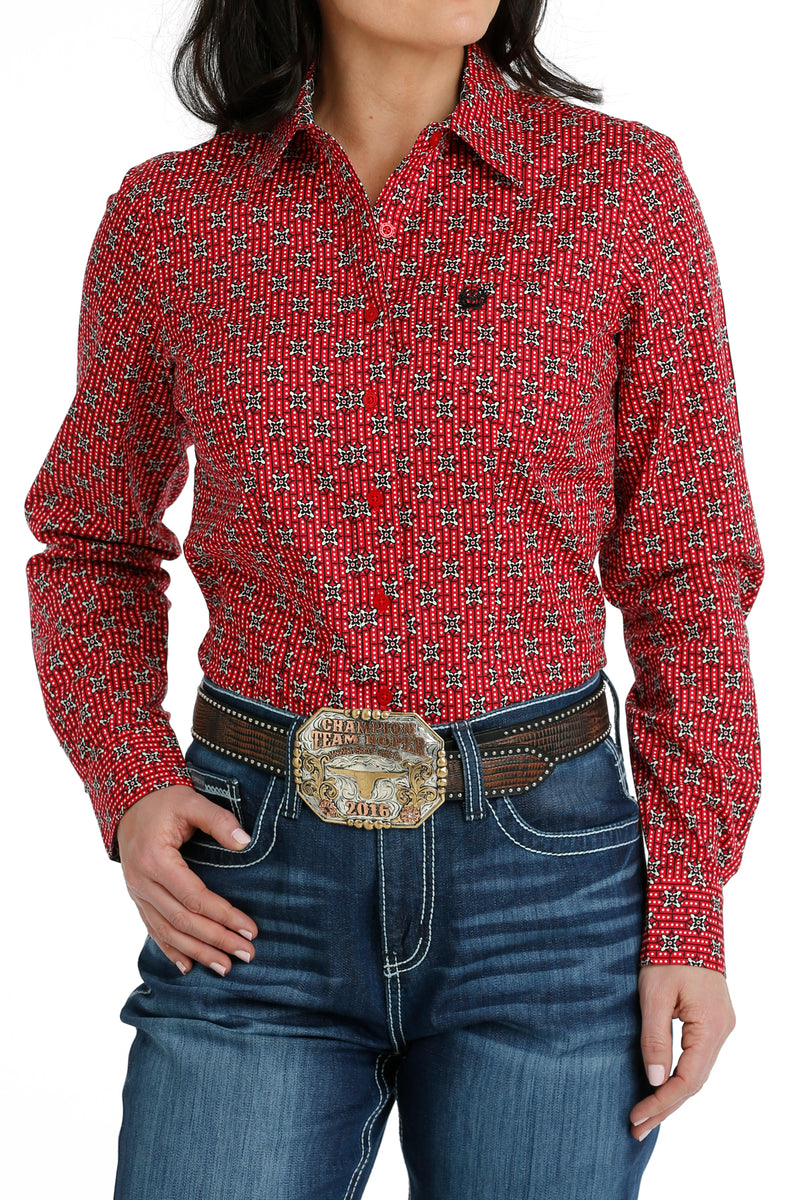 Load image into Gallery viewer, Cinch Womens Long Sleeve Print Shirt - Red
