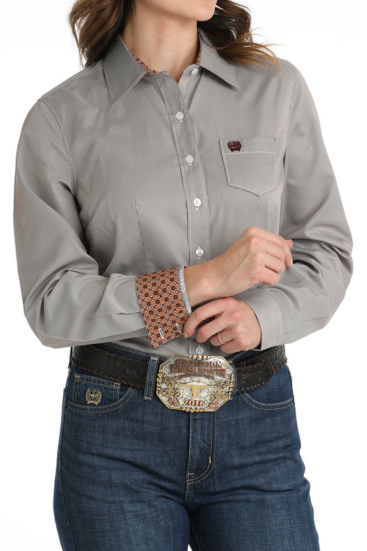 Cinch Womens TENCEL Long Sleeve Stripe Shirt - Purple/White