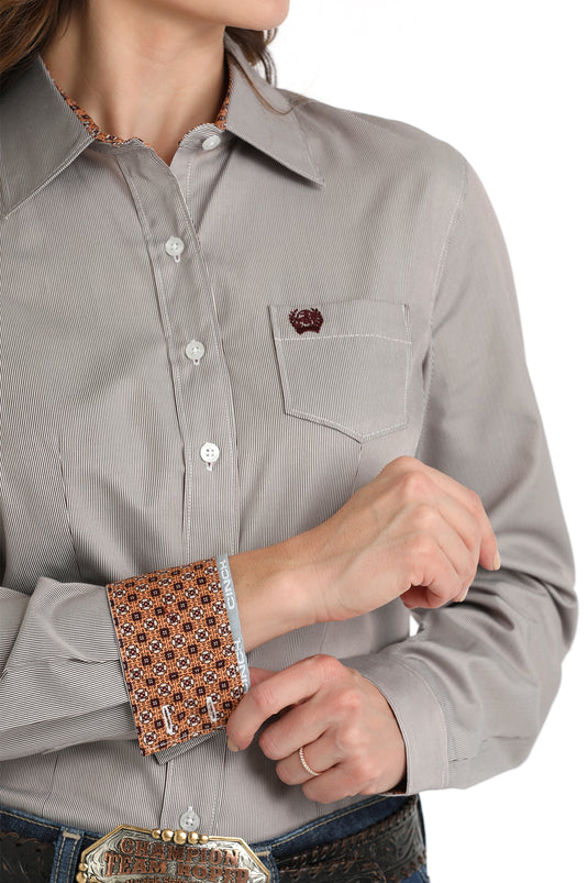 Cinch Womens TENCEL Long Sleeve Stripe Shirt - Purple/White