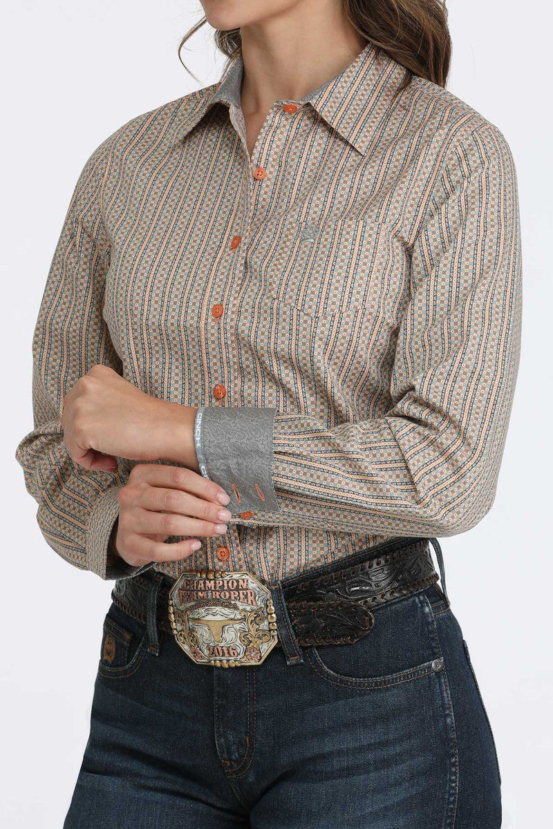 Load image into Gallery viewer, Cinch Womens Long Sleeve Geometric Print Shirt - Orange
