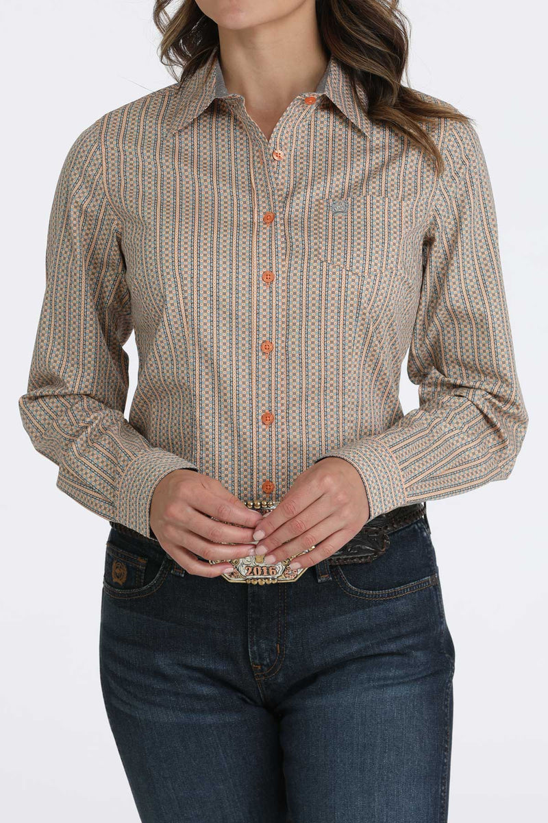 Load image into Gallery viewer, Cinch Womens Long Sleeve Geometric Print Shirt - Orange
