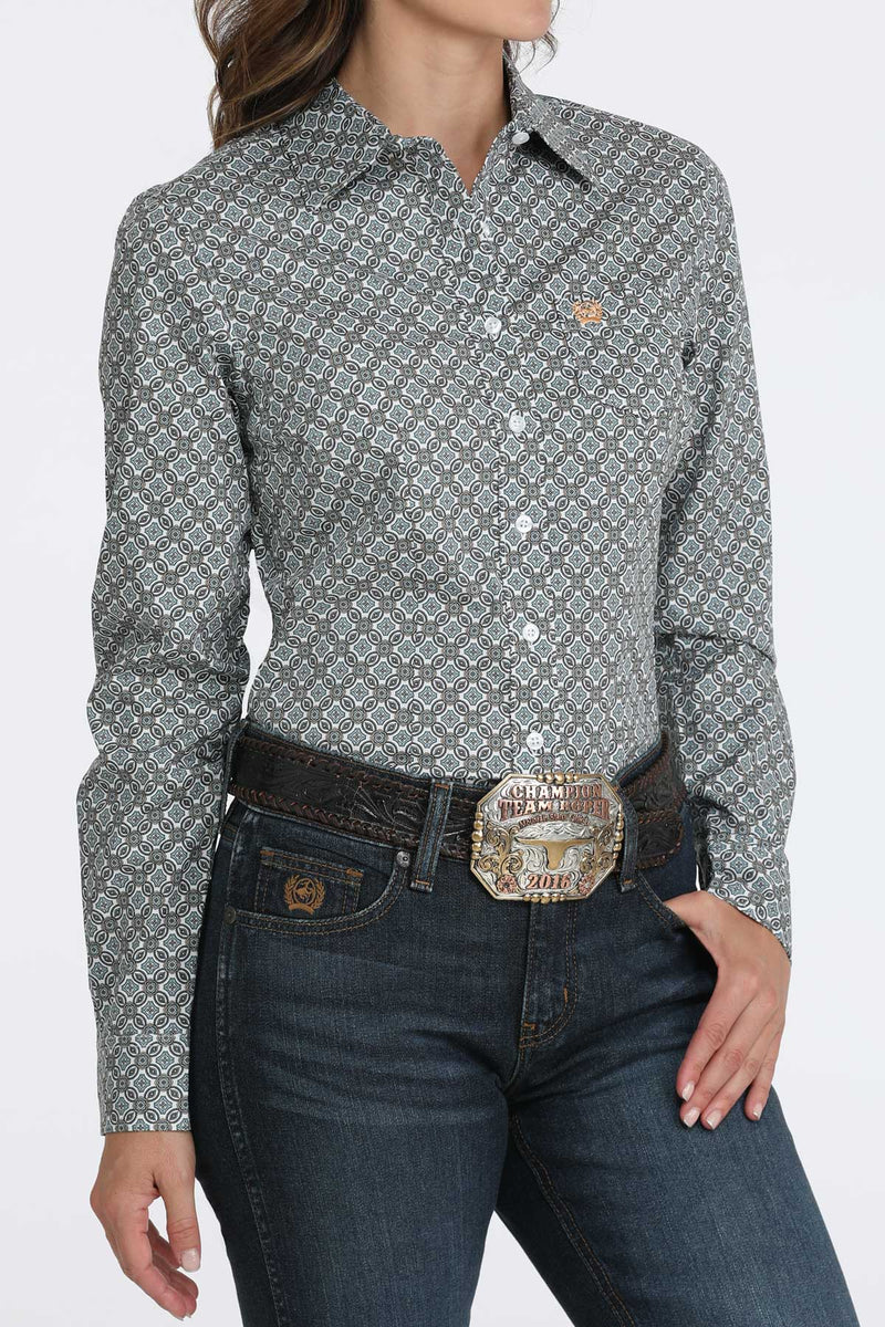 Load image into Gallery viewer, Cinch Womens Long Sleeve Geometric Print Shirt - White
