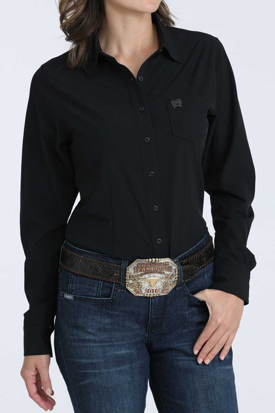 Cinch Womens ARENAFLEX Long Sleeve Solid Shirt - Black