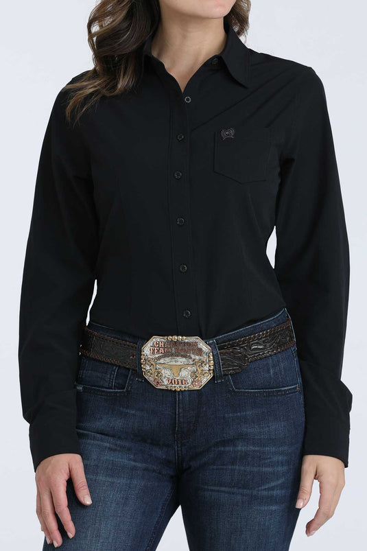 Cinch Womens ARENAFLEX Long Sleeve Solid Shirt - Black