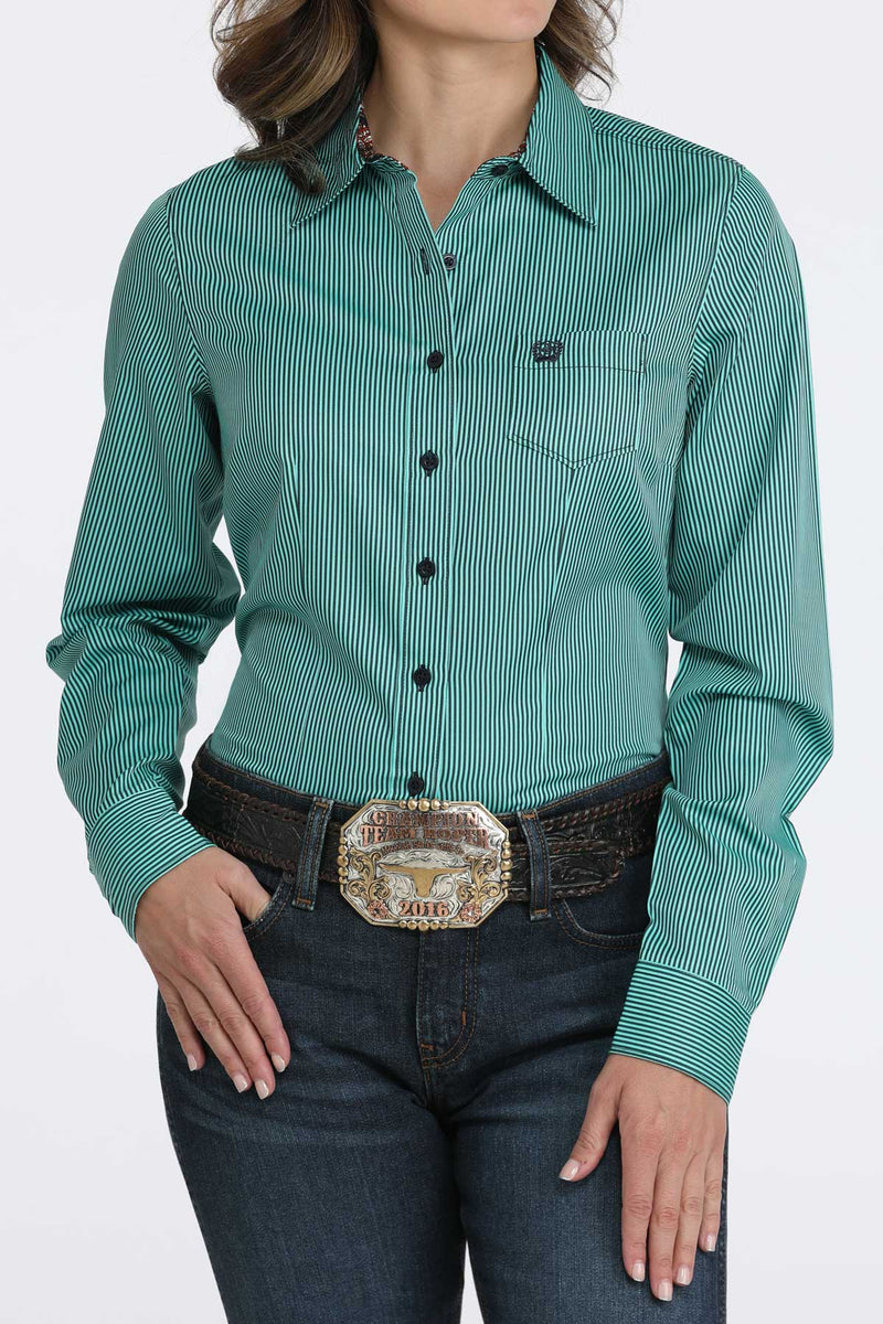 Load image into Gallery viewer, Cinch Womens TENCEL Long Sleeve Stripe Shirt - Turquoise
