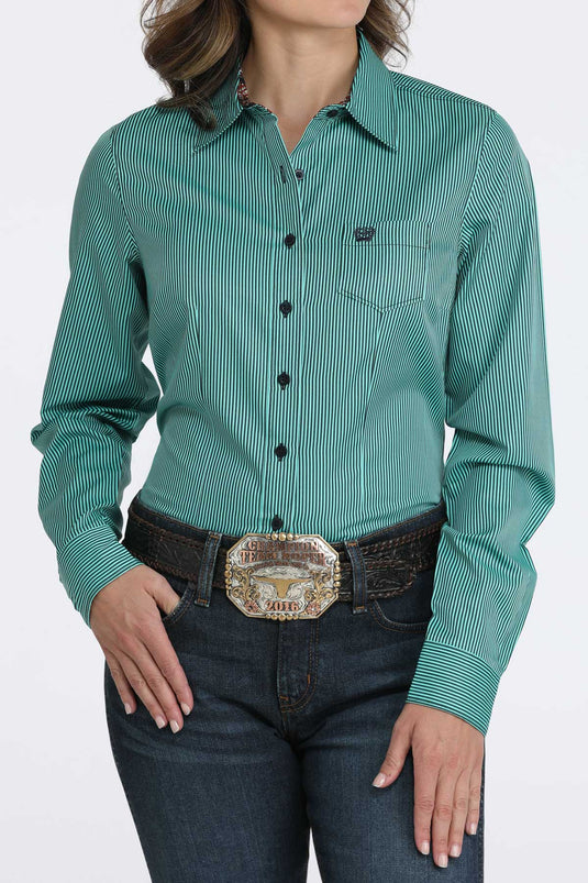 Cinch Womens TENCEL Long Sleeve Stripe Shirt - Turquoise