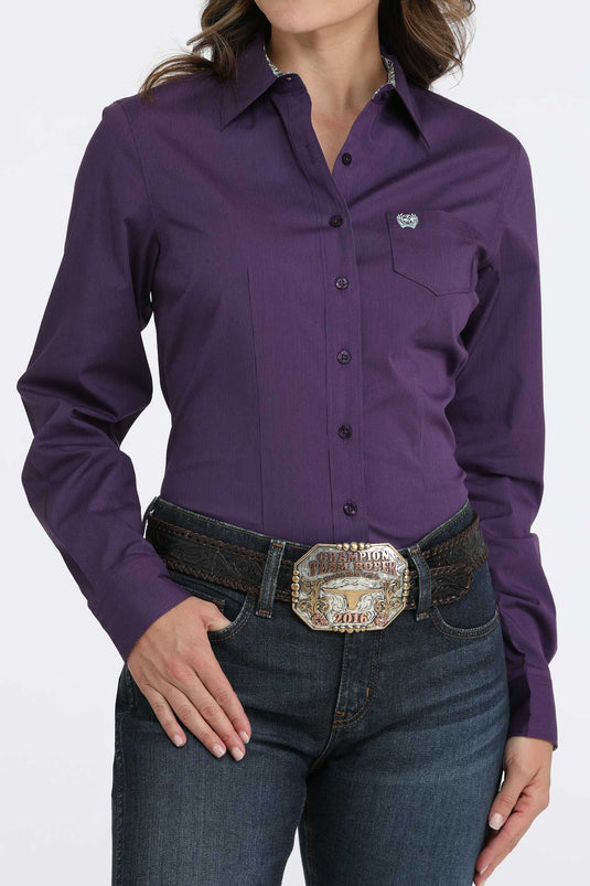 Cinch Womens Long Sleeve Stripe Shirt - Purple