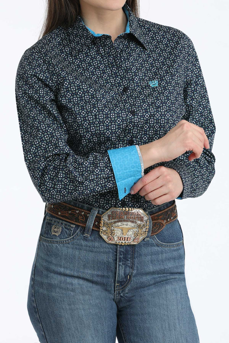 Load image into Gallery viewer, Cinch Women's Long Sleeve Medallion Print Shirt - Navy
