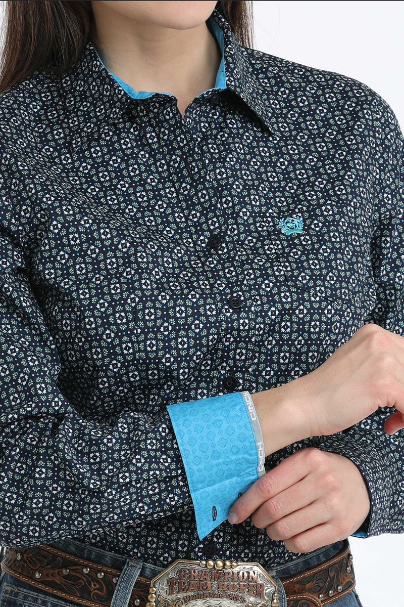 Load image into Gallery viewer, Cinch Women's Long Sleeve Medallion Print Shirt - Navy
