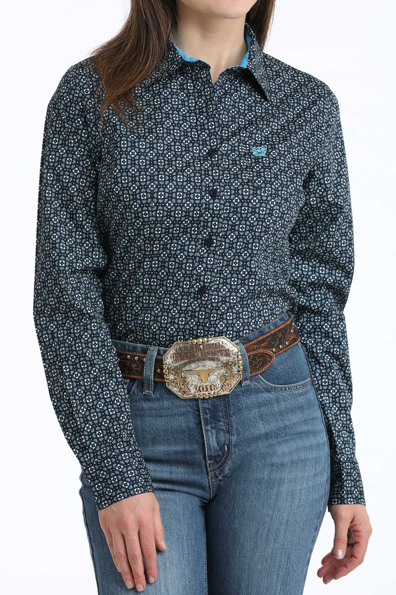 Load image into Gallery viewer, Cinch Women's Long Sleeve Medallion Print Shirt - Navy

