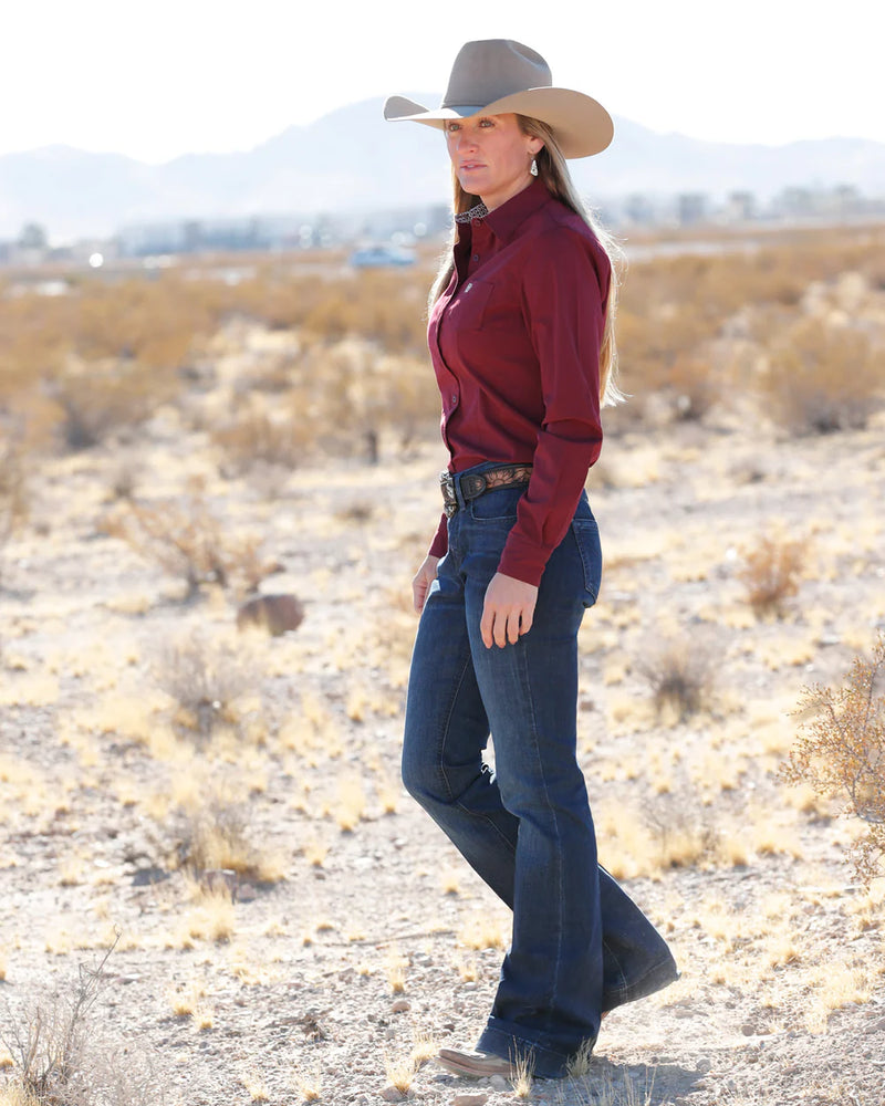 Load image into Gallery viewer, Cinch Womens Long Sleeve Stretch Micro Stripe Shirt - Burgundy
