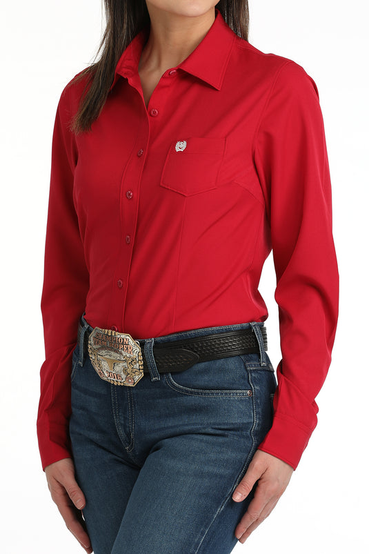 Cinch Womens ARENAFLEX Long Sleeve Solid Shirt - Pink