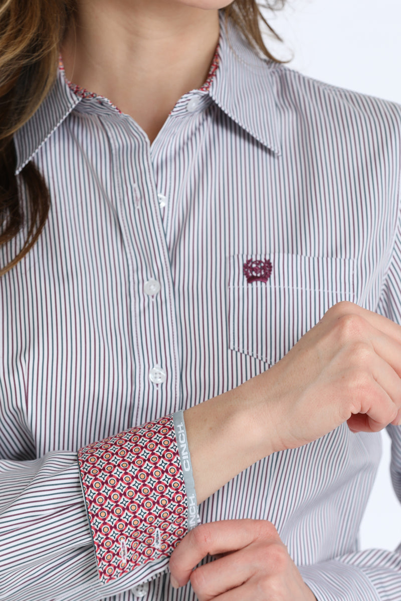 Load image into Gallery viewer, Cinch Womens TENCEL Long Sleeve Stripe Shirt - White
