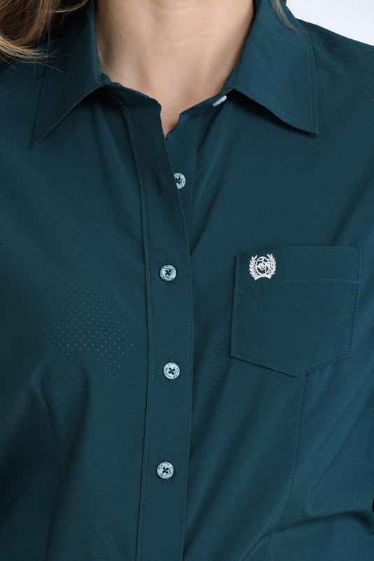 Cinch Womens Long Sleeve ARENAFLEX Solid Shirt - Teal