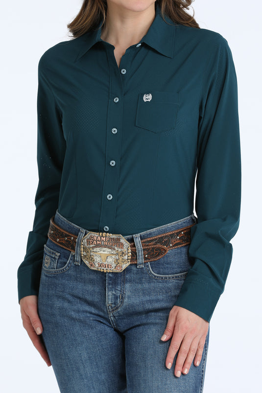 Cinch Womens Long Sleeve ARENAFLEX Solid Shirt - Teal