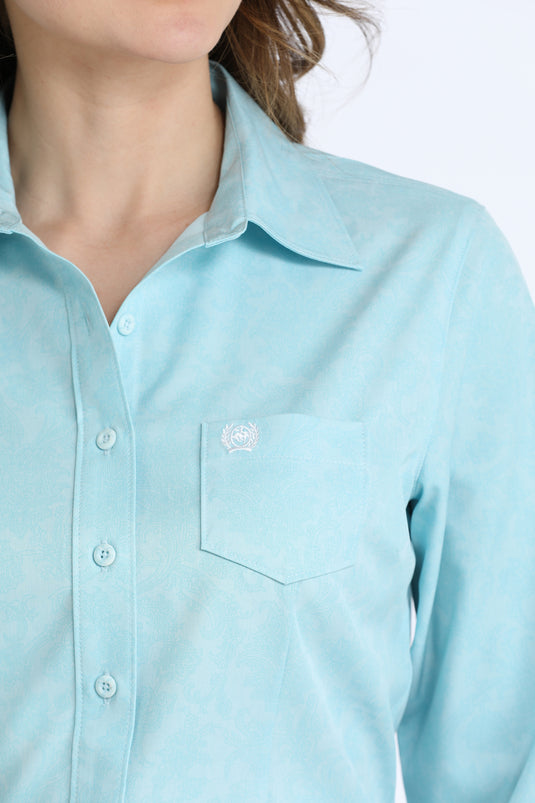 Cinch Womens ARENAFLEX Long Sleeve Print Shirt - Light Blue