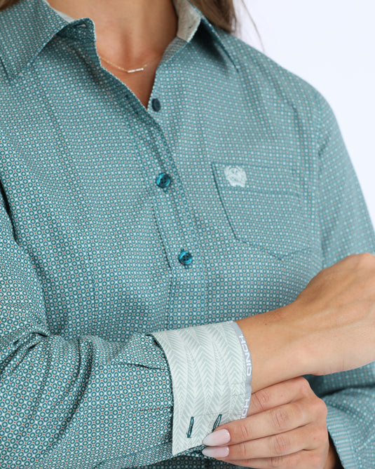Cinch Womens Long Sleeve Geometric Print Shirt - Teal