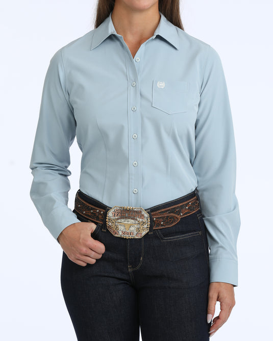 Cinch Womens ARENAFLEX Long Sleeve Solid Shirt - Light Blue