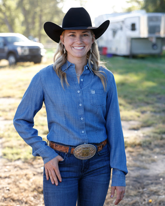 Cinch Womens TENCEL Long Sleeve Stripe Shirt - Indigo