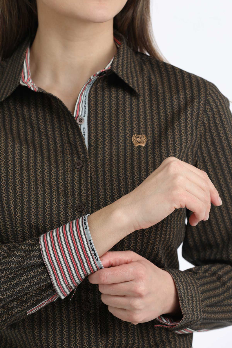 Load image into Gallery viewer, Cinch Women's Long Sleeve Geometric Print Shirt - Brown
