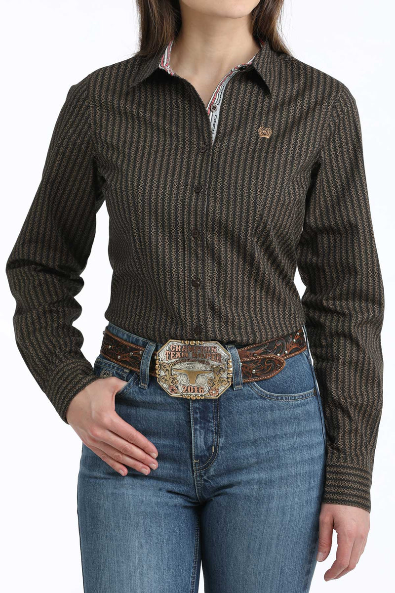 Load image into Gallery viewer, Cinch Women's Long Sleeve Geometric Print Shirt - Brown
