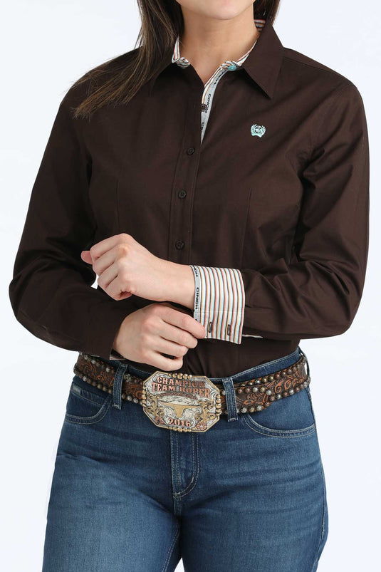 Cinch Womens Long Sleeve Solid Shirt - Brown