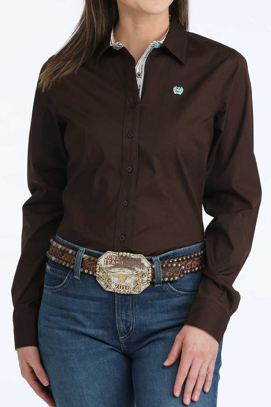 Cinch Womens Long Sleeve Solid Shirt - Brown