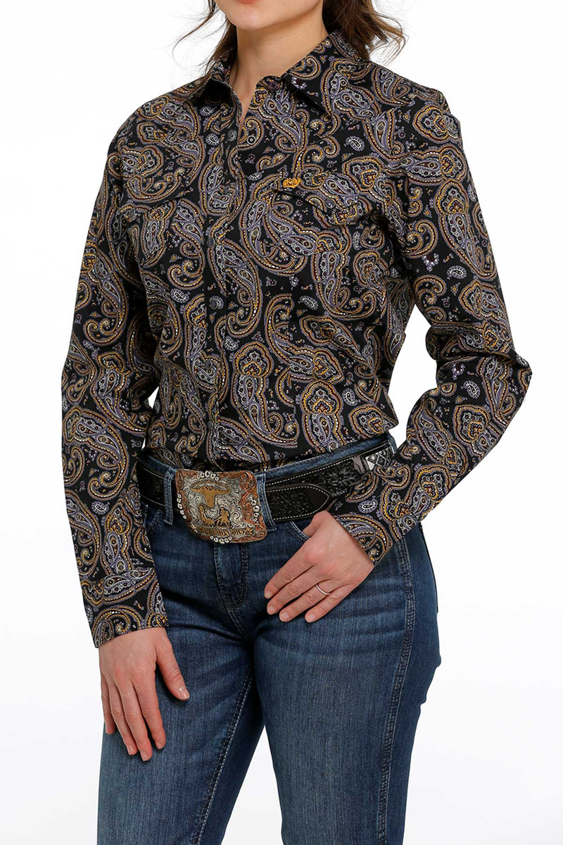 Load image into Gallery viewer, Cinch Womens Long Sleeve Paisley Shirt - Black
