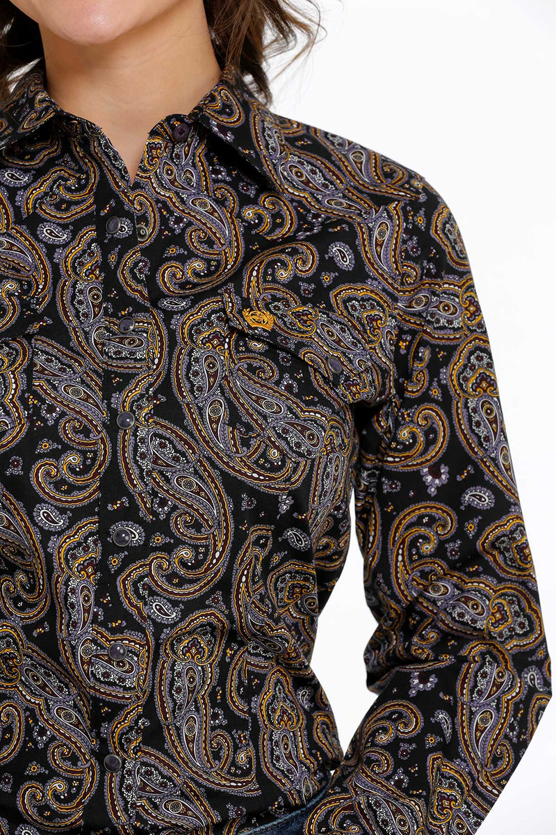 Load image into Gallery viewer, Cinch Womens Long Sleeve Paisley Shirt - Black

