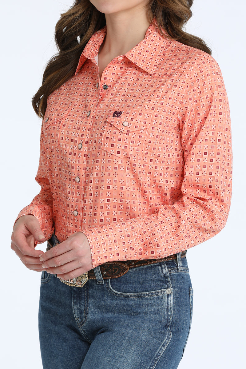 Load image into Gallery viewer, Cinch Womens Long Sleeve ARENAFLEX Marble Snap Print Shirt - Corral
