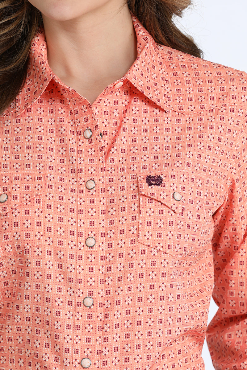 Load image into Gallery viewer, Cinch Womens Long Sleeve ARENAFLEX Marble Snap Print Shirt - Corral
