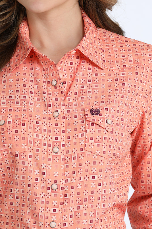 Cinch Womens Long Sleeve ARENAFLEX Marble Snap Print Shirt - Corral