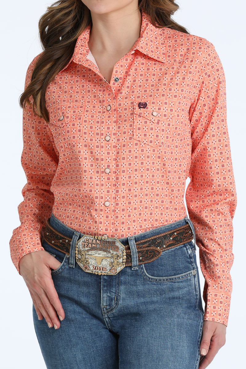 Load image into Gallery viewer, Cinch Womens Long Sleeve ARENAFLEX Marble Snap Print Shirt - Corral
