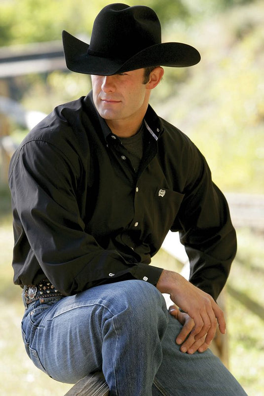 Cinch Mens Long Sleeve Solid Shirt - Black