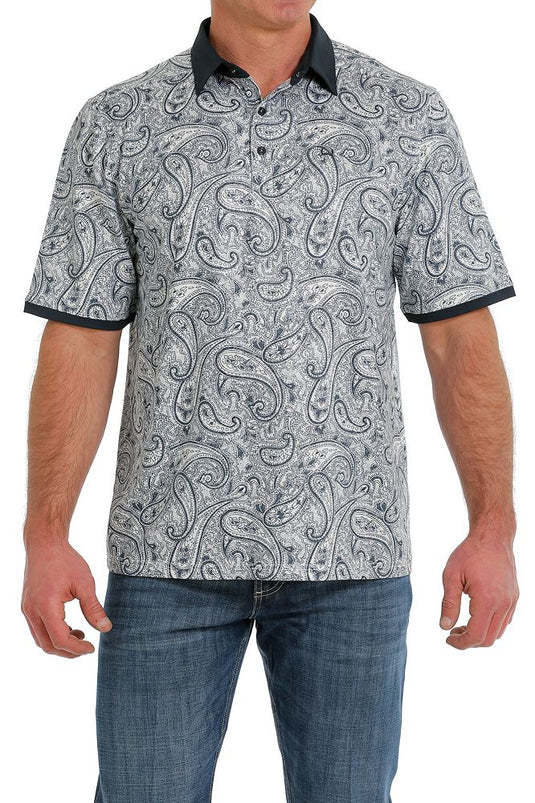 Cinch Mens ARENAFLEX Short Sleeve Paisley Polo Shirt - Cream
