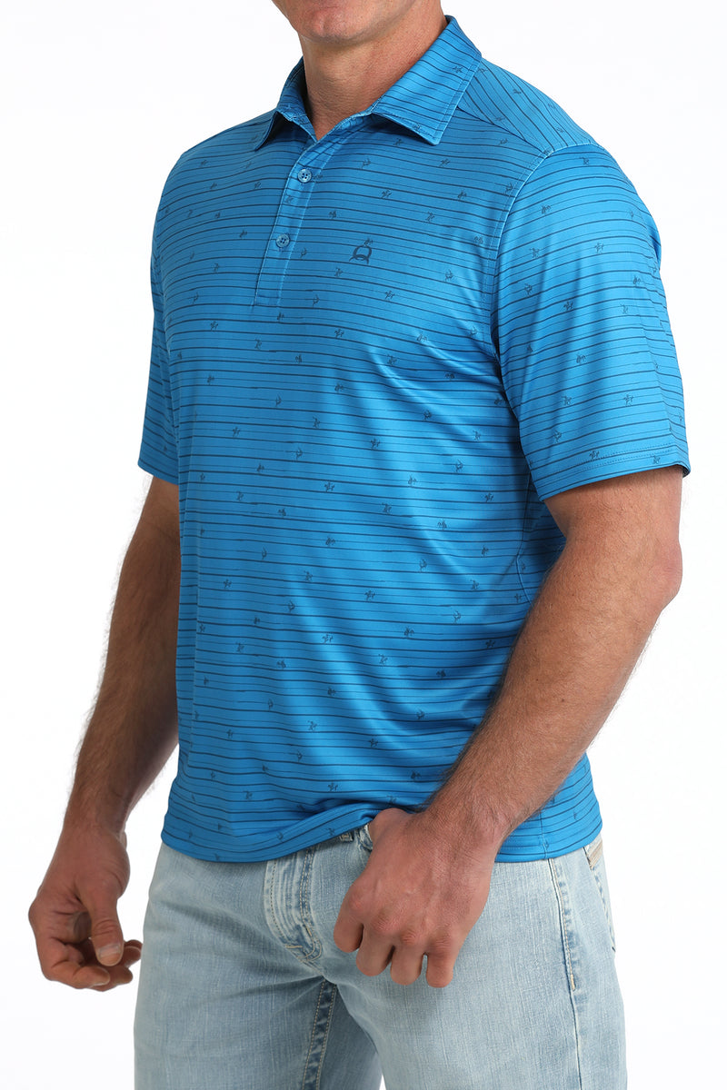 Load image into Gallery viewer, Cinch Mens ARENAFLEX Short Sleeve Broncs &amp; Stripes Polo Shirt - Blue

