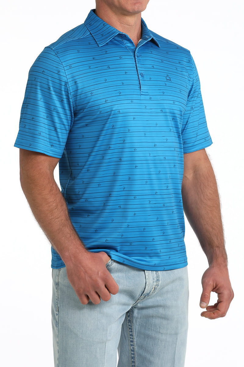 Load image into Gallery viewer, Cinch Mens ARENAFLEX Short Sleeve Broncs &amp; Stripes Polo Shirt - Blue
