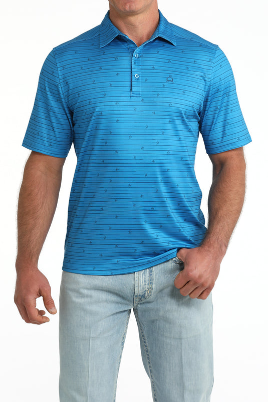 Cinch Mens ARENAFLEX Short Sleeve Broncs & Stripes Polo Shirt - Blue