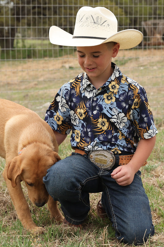 Cinch Boys Short Sleeve Hawaiian Print Polo Shirt - Multi