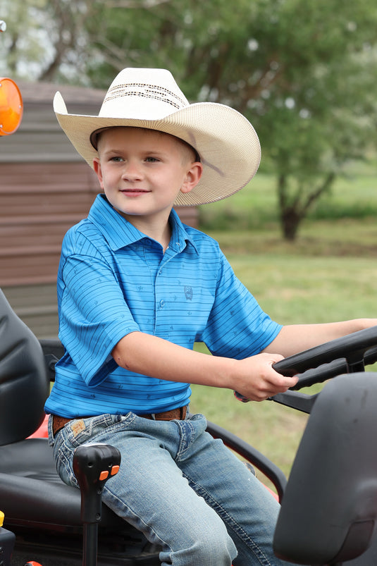 Cinch Boys Short Sleeve Broncs & Stripes Polo Shirt - Blue