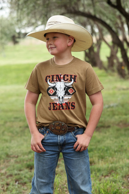 Cinch Boys Short Sleeve Cinch Jeans Steer Skull Tee Shirt - Brown