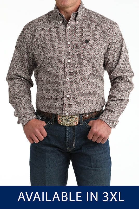 Cinch Mens Long Sleeve Geometric Print Shirt - Burgundy